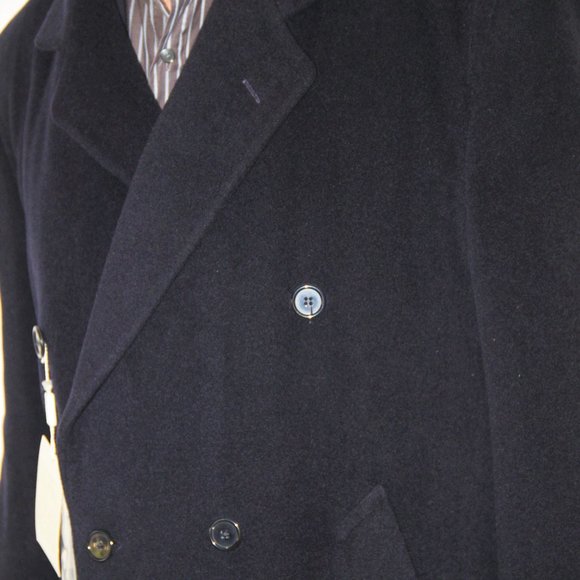 Massimo Italy Navy Blue Cashmere Wool Blend Men Long Classic Coat Size 44 - Picture 6 of 12